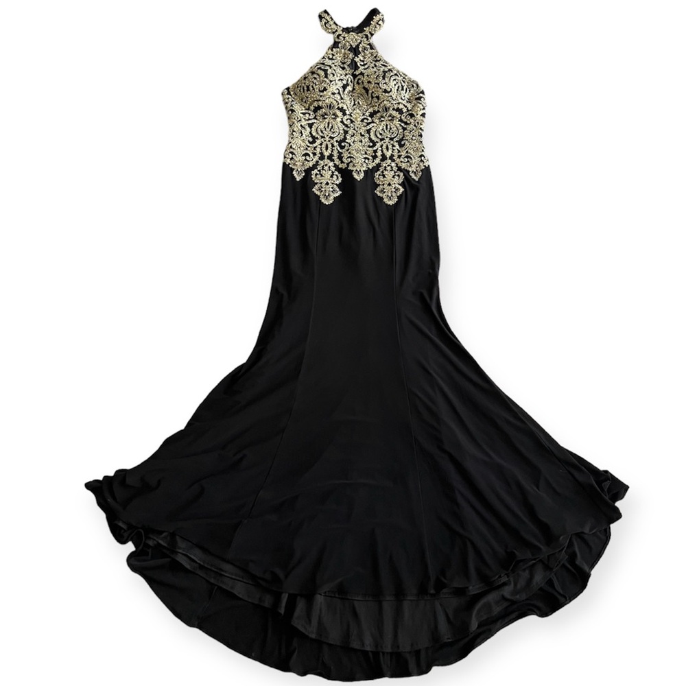 Chic Belle Embroidered Halter Gown Black Size 8 (Used)
